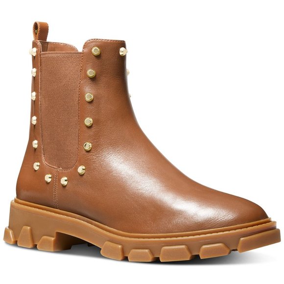 MICHAEL MICHAEL KORS Women's Ridley Studded Lug-Sole Chelsea Booties Brown B4HP - Picture 1 of 3